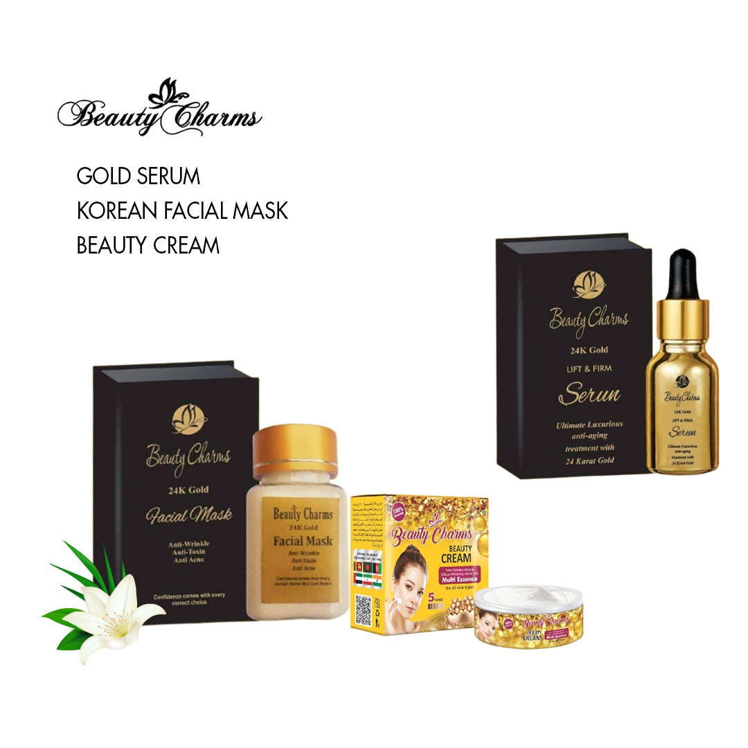Anti Aging Trio: 24K Gold Serum, Korean Mask, Beauty Cream