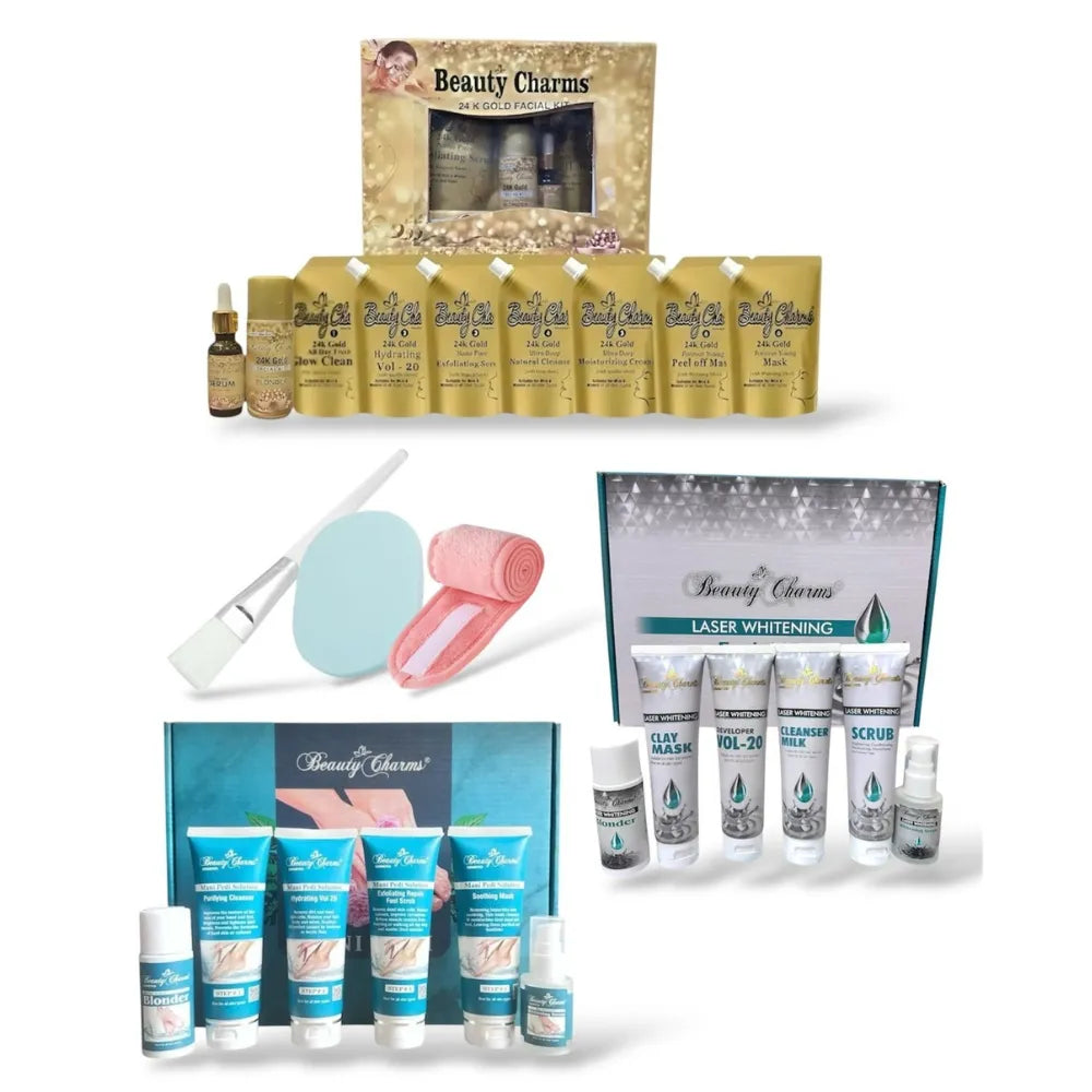 Bundle of Gold Facial Kit, Laser Facial Kit, & Mani Pedi Kit