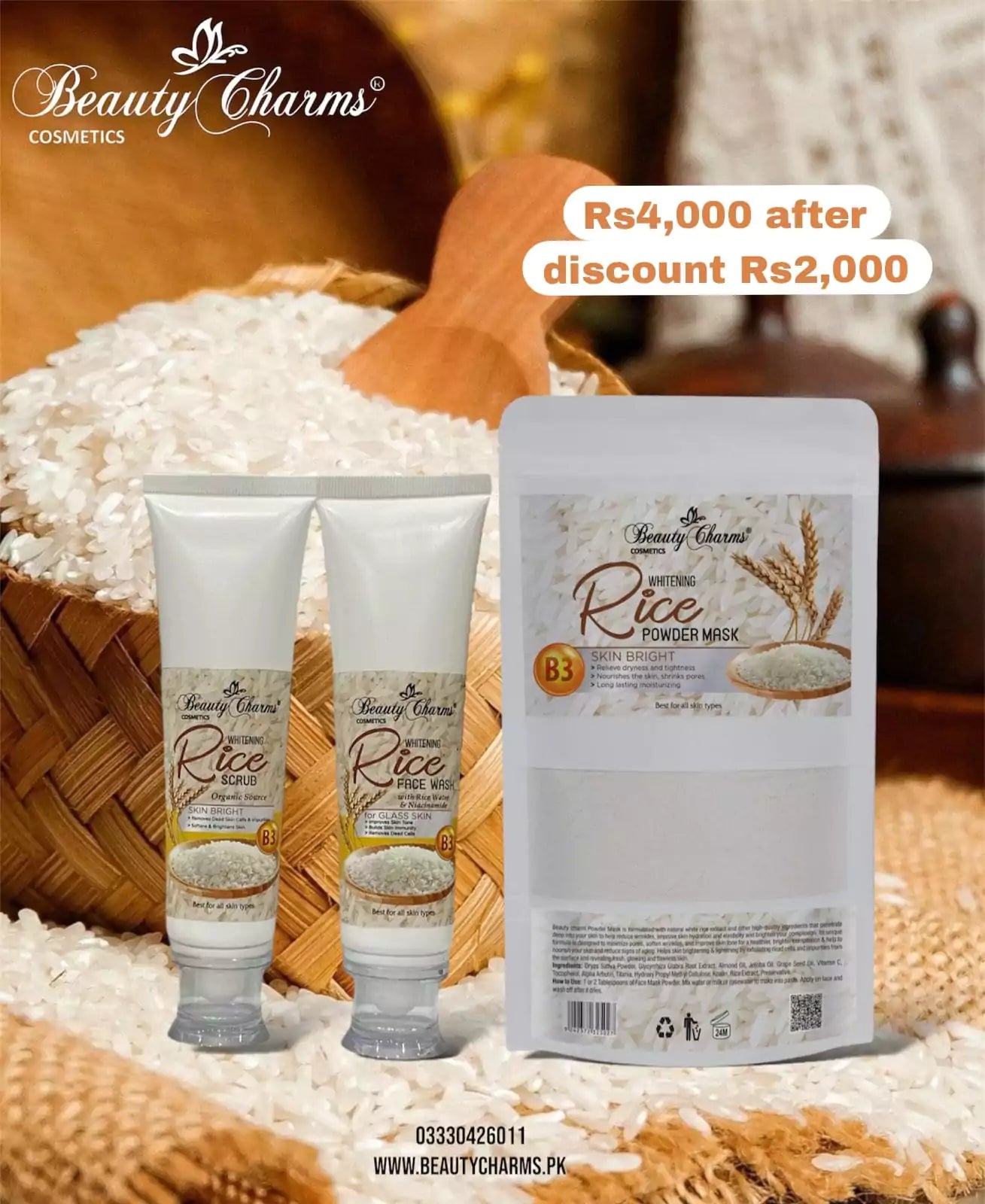 3 in 1 Rice Extract Glow Kit for skincare