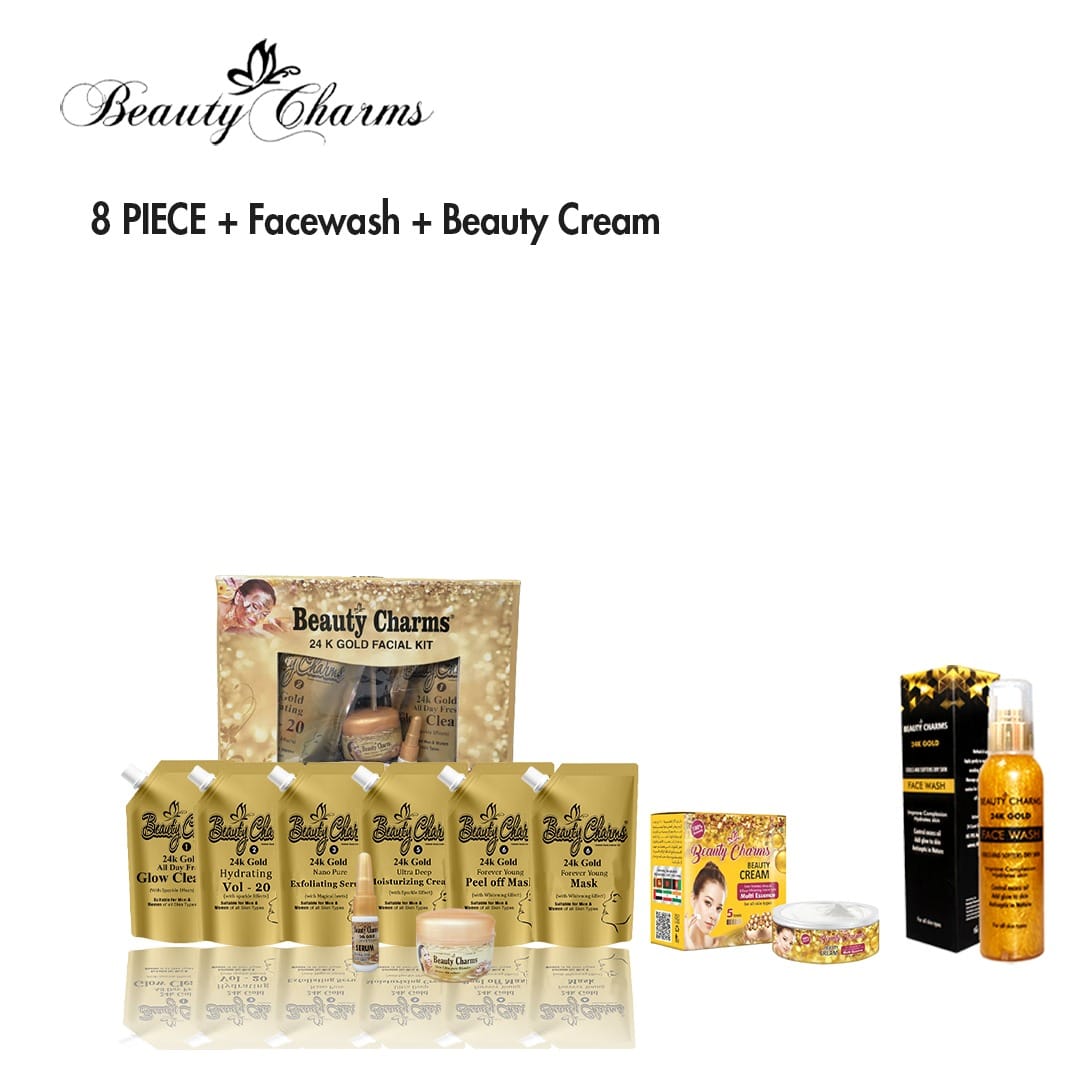 8 pieces kit 1 beauty cream 1 Gold face wash