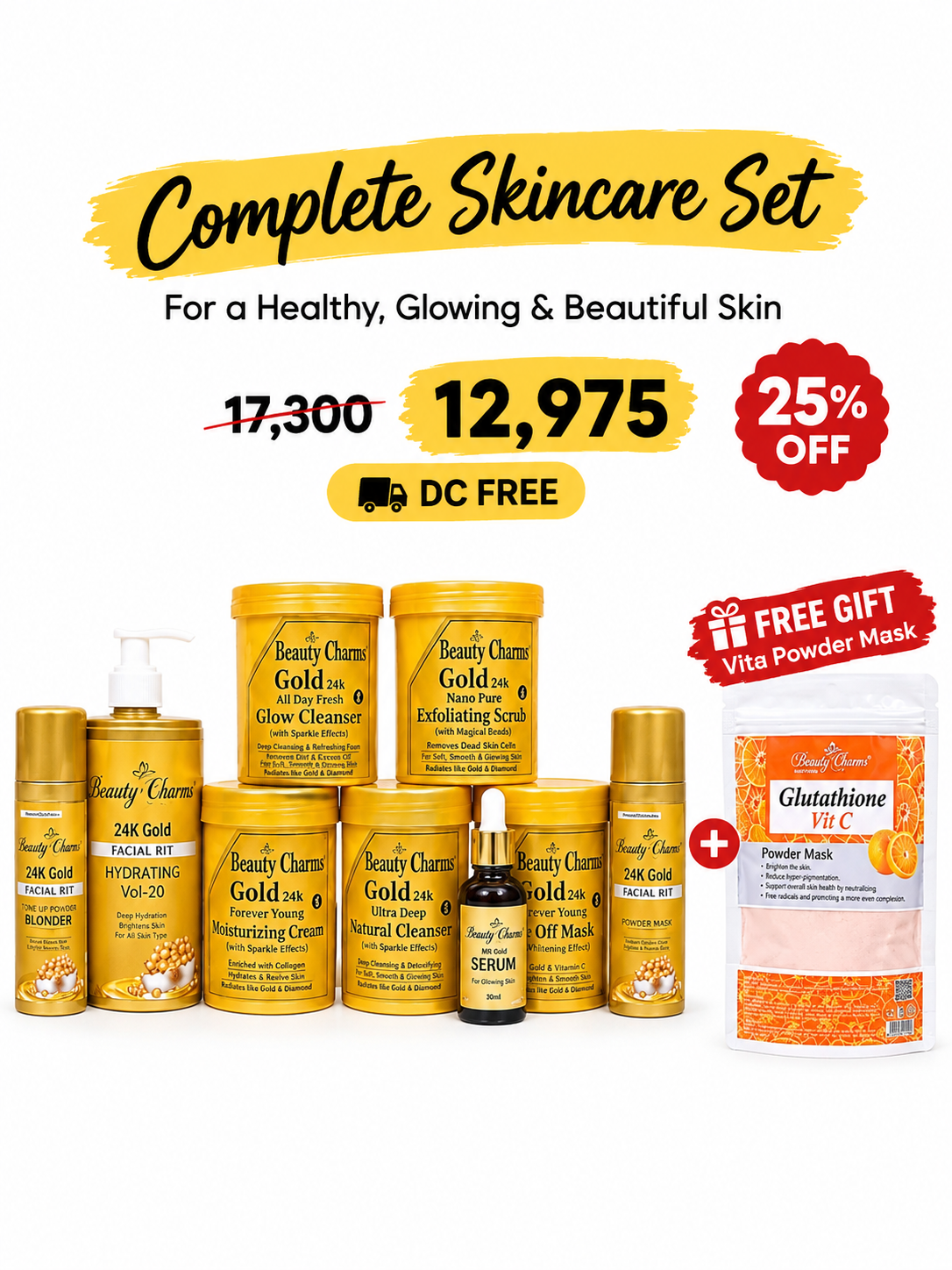 Professioanl 24K Gold Complete Skincare Set – Free Vita Powder Mask